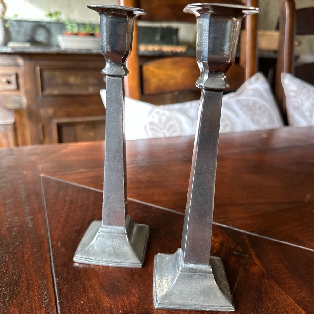 Vintage fine pewter candlesticks 95% designer Valpeltro Artale of Italy